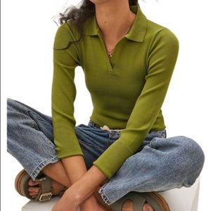 Anthropologie Olive Ribbed Bodysuit